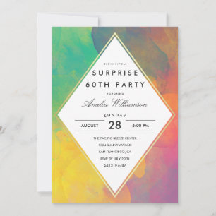 Surprise Party Colourful Abstract Boho Watercolo Invitation