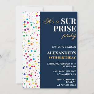 Surprise party confetti Navy blue 88th birthday Invitation