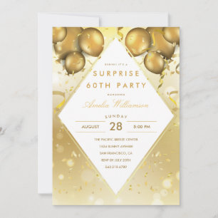 Surprise Party Glam Gold Balloons & Confetti Invitation