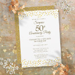 Surprise Party Golden 50th Wedding Anniversary Invitation<br><div class="desc">Featuring delicate golden love hearts confetti. Personalise with your special fifty years golden anniversary surprise party information in chic gold lettering. Designed by Thisisnotme©</div>