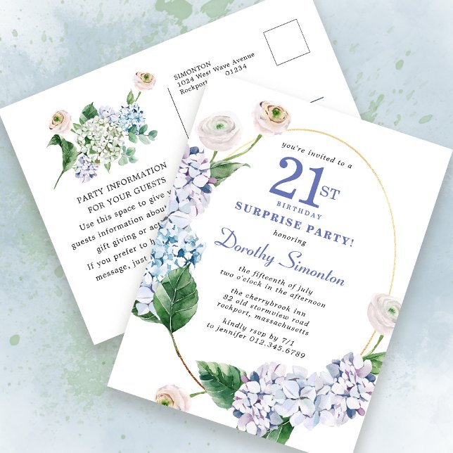 Surprise Party Hydrangea Rose 21st Birthday Postcard (Creator Uploaded)
