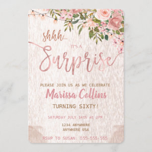 Surprise Party invitation, floral string lights 60 Invitation