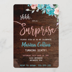 Surprise Party invitation, floral string lights 60 Invitation