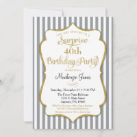 Surprise Party Invitation Grey Grey Gold Elegant