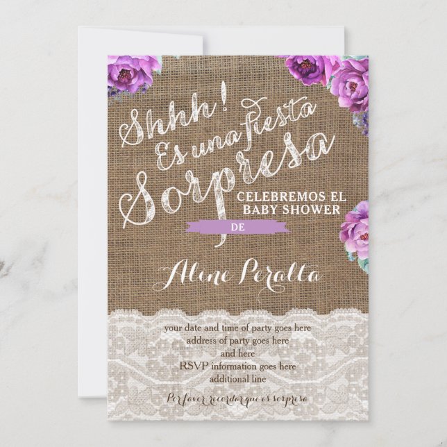 Surprise party Invites for Latina Lady, Sorpresa (Front)