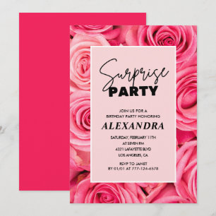 Surprise party Pink Floral 72nd birthday Invitation