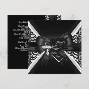 Surprise Party Zebra Black White Bow Invitation