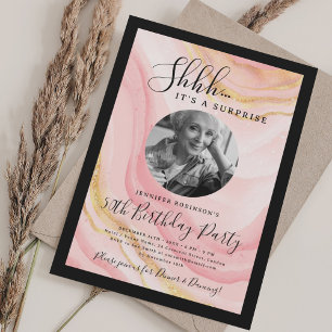 SURPRISE Photo 50th Birthday Blush Pink Marble Invitation