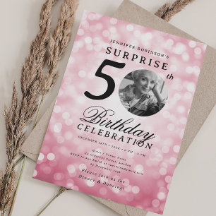 SURPRISE Photo 50th Birthday Party Blush Bokeh Invitation