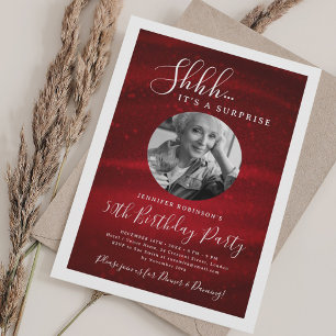 SURPRISE Photo 50th Birthday Party Red Glam  Invitation