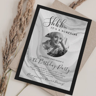 SURPRISE Photo 50th Birthday Party Silver Marble  Invitation