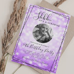 SURPRISE Photo 50th Birthday Purple Bokeh Invitation<br><div class="desc">An elegant "50th Birthday" party invitation design with personalized photo,  modern typography and a bokeh lights background.</div>