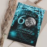 SURPRISE Photo 60th Birthday Turquoise Glam Lights Invitation<br><div class="desc">An elegant "60th Birthday" party invitation design with personalized photo,  modern typography and a string lights background.</div>