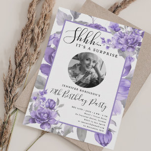 SURPRISE Photo 70th Birthday Bloom Purple Invitation