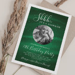 SURPRISE Photo 70th Birthday Party Green Glam  Invitation<br><div class="desc">An elegant "70th Birthday" party invitation design with personalized photo,  modern typography and a sparkling fabric background.</div>