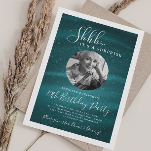 SURPRISE Photo 70th Birthday Party Turquoise Glam  Invitation
