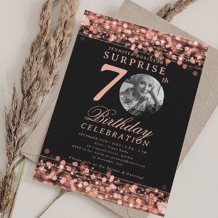 SURPRISE Photo 70th Birthday Rose Gold Lights Invitation