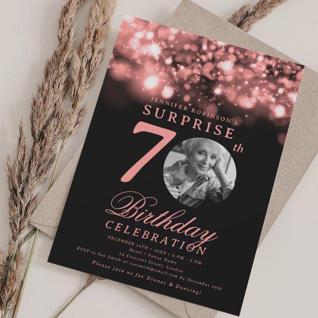 SURPRISE Photo 70th Birthday Rose Gold Midnight  Invitation (Creator Uploaded)
