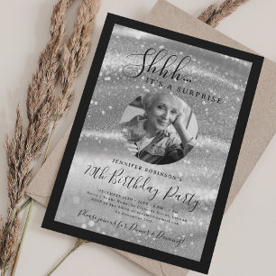 SURPRISE Photo 70th Birthday Silver Glam Sparkle Invitation