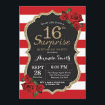 Surprise Red Rose 16th Birthday Invitation Gold<br><div class="desc">Surprise Red Rose 16th Birthday Invitation Gold Glitter. Black and Gold Birthday Party Invite. Gold Glitter. Red and White Stripes. Chalkboard. Printable Digital. For further customization,  please click the "Customize it" button and use our design tool to modify this template.</div>