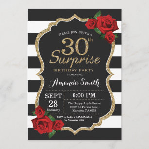 Surprise Red Rose 30e anniversaire Invitation Or