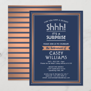 Surprise Retirement Party Elegant Navy Blue Copper Invitation