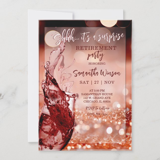 Surprise Retirement Party Invitation Rose Gold (Front)