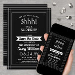 Surprise Retirement Party Shhh! Black and White Save The Date<br><div class="desc">Can you keep a secret? Invite colleagues, coworkers, family and friends to an elegant and exciting surprise retirement celebration with custom black and white save the date party invitations. All wording on this template is simple to personalize, including message that reads "Shhh! It's a SURPRISE." The design features a modern...</div>