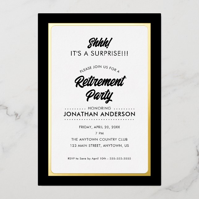 Surprise Retirement Party Simple Gold Foil Invitat (Front)