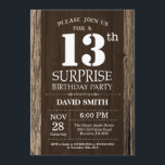 Surprise Rustic 13th Birthday Invitation Vintage<br><div class="desc">Surprise Rustic 13th Birthday Invitation with Rustic Wood Background. Vintage Retro Country. Adult Birthday. Male Men or Women Birthday. Kids Boy or Girl Lady Teen Teenage Bday Invite. 13th 15th 16th 18th 20th 21st 30th 40th 50th 60th 70th 80th 90th 100th. Any Age. For further customization, please click the "Customize...</div>