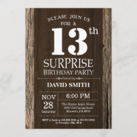 Surprise Rustic 13th Birthday Invitation Vintage