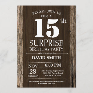 Surprise Rustic 15e anniversaire Invitation Vintag