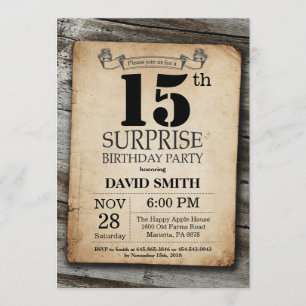 Surprise Rustic 15e anniversaire Invitation Vintag