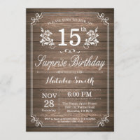 Surprise Rustic 15th Birthday Invitation Floral