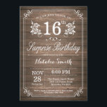 Surprise Rustic 16th Birthday Invitation Floral<br><div class="desc">Surprise Rustic 16th Birthday Invitation with Rustic Wood Background and Floral Flower Pattern. Adult Birthday. Male Men or Women Birthday. Kids Boy or Girl Lady Teen Teenage Bday Invite. 13th 15th 16th 18th 20th 21st 30th 40th 50th 60th 70th 80th 90th 100th. Any Age. For further customization, please click the...</div>