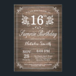 Surprise Rustic 16th Birthday Invitation Floral<br><div class="desc">Surprise Rustic 16th Birthday Invitation with Rustic Wood Background and Floral Flower Pattern. Adult Birthday. Male Men or Women Birthday. Kids Boy or Girl Lady Teen Teenage Bday Invite. 13th 15th 16th 18th 20th 21st 30th 40th 50th 60th 70th 80th 90th 100th. Any Age. For further customization, please click the...</div>