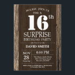 Surprise Rustic 16th Birthday Invitation Vintage<br><div class="desc">Surprise Rustic 16th Birthday Invitation with Rustic Wood Background. Vintage Retro Country. Adult Birthday. Male Men or Women Birthday. Kids Boy or Girl Lady Teen Teenage Bday Invite. 13th 15th 16th 18th 20th 21st 30th 40th 50th 60th 70th 80th 90th 100th. Any Age. For further customization, please click the "Customize...</div>