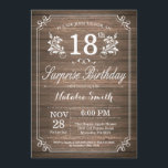 Surprise Rustic 18th Birthday Invitation Floral<br><div class="desc">Surprise Rustic 18th Birthday Invitation with Rustic Wood Background and Floral Flower Pattern. Adult Birthday. Male Men or Women Birthday. Kids Boy or Girl Lady Teen Teenage Bday Invite. 13th 15th 16th 18th 20th 21st 30th 40th 50th 60th 70th 80th 90th 100th. Any Age. For further customization, please click the...</div>