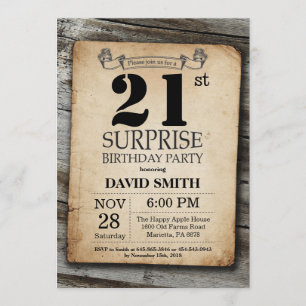 Surprise Rustic 21e anniversaire Invitation Vintag