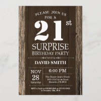 Surprise Rustic 21st Birthday Invitation Vintage