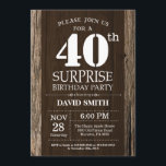 Surprise Rustic 40th Birthday Invitation Vintage<br><div class="desc">Surprise Rustic 40th Birthday Invitation with Rustic Wood Background. Vintage Retro Country. Adult Birthday. Male Men or Women Birthday. Kids Boy or Girl Lady Teen Teenage Bday Invite. 13th 15th 16th 18th 20th 21st 30th 40th 50th 60th 70th 80th 90th 100th. Any Age. For further customization, please click the "Customize...</div>
