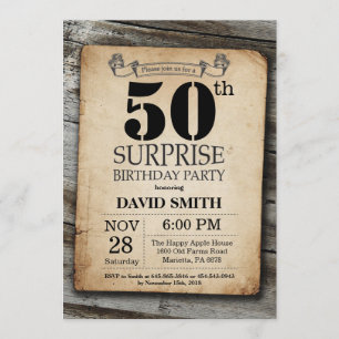 Surprise Rustic 50th Birthday Invitation Vintage