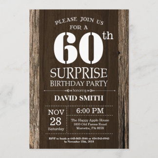 Surprise Rustic 60e anniversaire Invitation Vintag