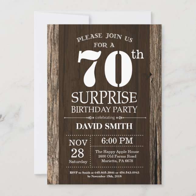 Surprise Rustic 70e anniversaire Invitation Vintag (Devant)