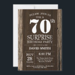Surprise Rustic 70th Birthday Invitation Vintage<br><div class="desc">Surprise Rustic 70th Birthday Invitation with Rustic Wood Background. Vintage Retro Country. Adult Birthday. Male Men or Women Birthday. Kids Boy or Girl Lady Teen Teenage Bday Invite. 13th 15th 16th 18th 20th 21st 30th 40th 50th 60th 70th 80th 90th 100th. Any Age. For further customization, please click the "Customize...</div>