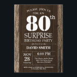 Surprise Rustic 80th Birthday Invitation Vintage<br><div class="desc">Surprise Rustic 80th Birthday Invitation with Rustic Wood Background. Vintage Retro Country. Adult Birthday. Male Men or Women Birthday. Kids Boy or Girl Lady Teen Teenage Bday Invite. 13th 15th 16th 18th 20th 21st 30th 40th 50th 60th 70th 80th 90th 100th. Any Age. For further customization, please click the "Customize...</div>