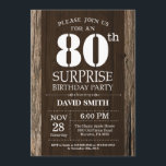 Surprise Rustic 80th Birthday Invitation Vintage<br><div class="desc">Surprise Rustic 80th Birthday Invitation with Rustic Wood Background. Vintage Retro Country. Adult Birthday. Male Men or Women Birthday. Kids Boy or Girl Lady Teen Teenage Bday Invite. 13th 15th 16th 18th 20th 21st 30th 40th 50th 60th 70th 80th 90th 100th. Any Age. For further customization, please click the "Customize...</div>