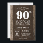 Surprise Rustic 90th Birthday Invitation Vintage<br><div class="desc">Surprise Rustic 90th Birthday Invitation with Rustic Wood Background. Vintage Retro Country. Adult Birthday. Male Men or Women Birthday. Kids Boy or Girl Lady Teen Teenage Bday Invite. 13th 15th 16th 18th 20th 21st 30th 40th 50th 60th 70th 80th 90th 100th. Any Age. For further customization, please click the "Customize...</div>