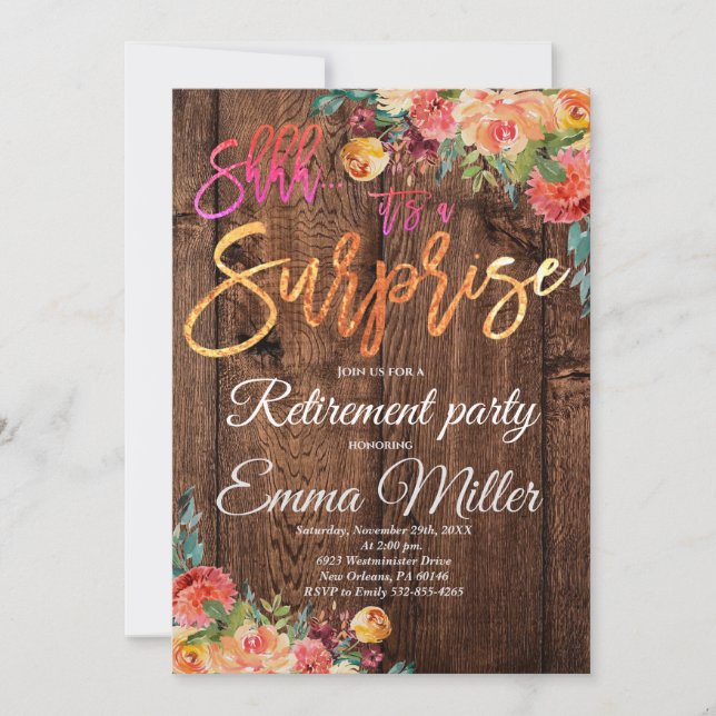 Surprise Rustic Retirement Party Invitation (Front)