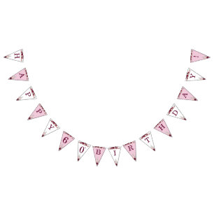 Surprise Senior Birthday Party Floral Burgundy Bunting Flags